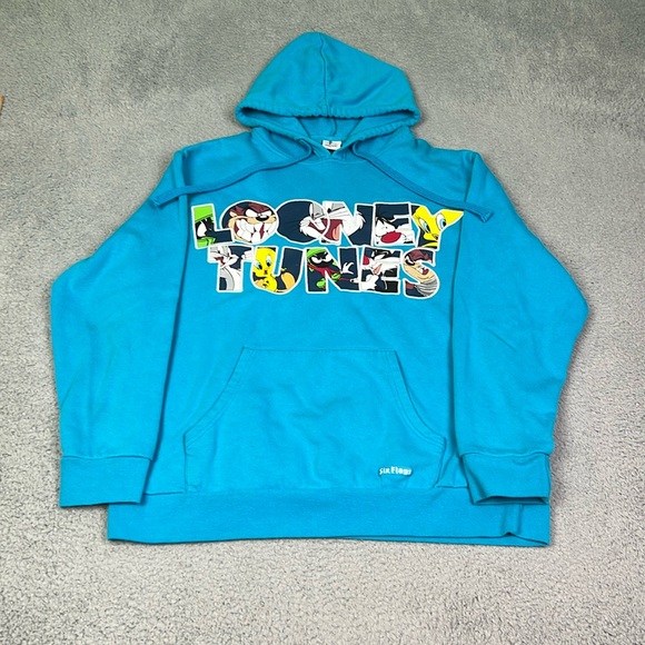 Warner Bros. Tops - Vintage Blue Looney Tunes Six Flags Hoodie